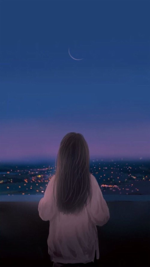 悲しい少女の壁紙 空 青い 地平線 海 雰囲気 紫の 夜 バイオレット 写真撮影 夕暮れ Wallpaperkiss