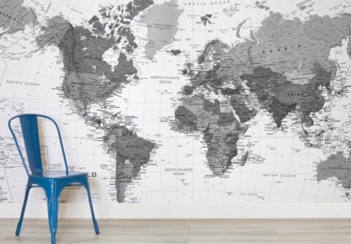 世界の壁紙 壁 壁紙 地図 世界 ルーム 椅子 家具 黒と白 図 Wallpaperkiss