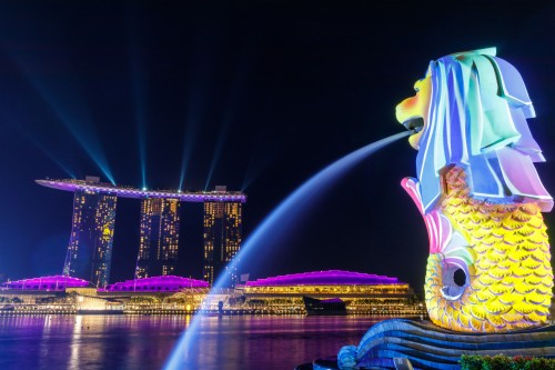 壁紙シンガポール 市 首都圏 都市の景観 夜 市街地 超高層ビル 反射 Wallpaperkiss