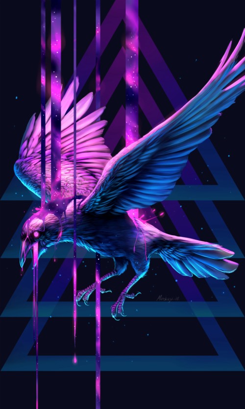 カラスの壁紙 紫の バイオレット グラフィックデザイン 羽 アニメーション グラフィックス 鳥 ネオン 図 Wallpaperkiss