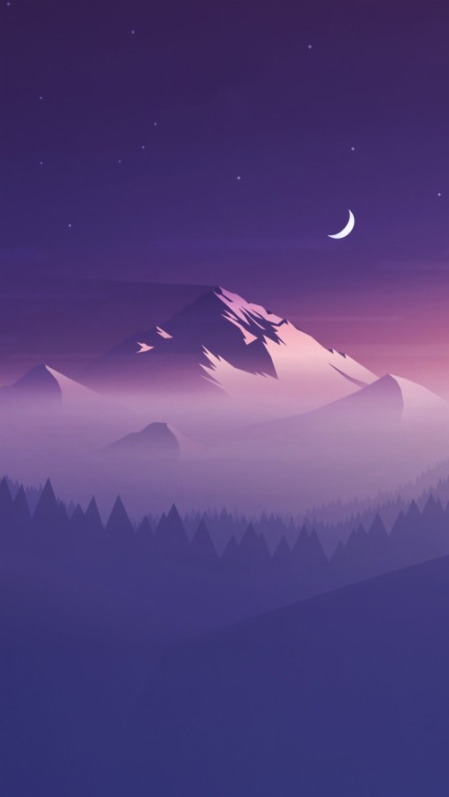 ミニマリストの電話の壁紙 空 自然 雰囲気 紫の 山脈 光 バイオレット 山 三日月 Wallpaperkiss