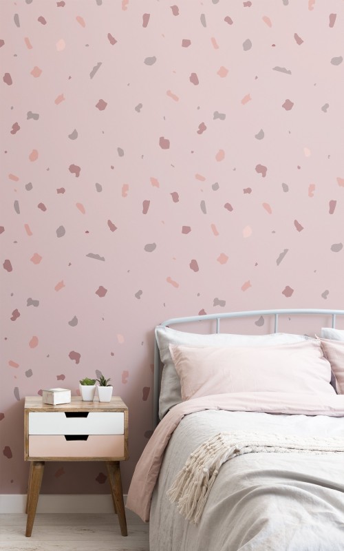 ピンクとグレーの壁紙 壁 壁紙 ピンク 寝室 ルーム 家具 インテリア デザイン ベッド インテリア デザイン ウォールステッカー Wallpaperkiss