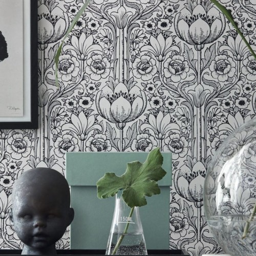 白模様の壁紙 緑 壁紙 壁 葉 黒と白 インテリア デザイン ルーム 工場 壁画 繊維 Wallpaperkiss