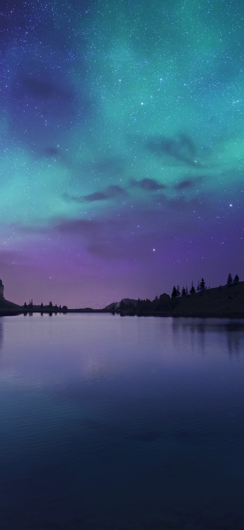 4k壁紙自然 空 オーロラ 自然 反射 自然の風景 緑 夜 紫の 地平線 雲 Wallpaperkiss