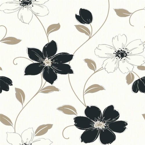 黒とクリーム色の壁紙 パターン 花弁 花 壁紙 工場 設計 ベージュ 花柄 黒と白 Wallpaperkiss