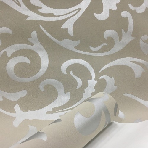 グレーとシルバーの壁紙 壁紙 ベージュ パターン 設計 繊維 インテリア デザイン 金属 Wallpaperkiss
