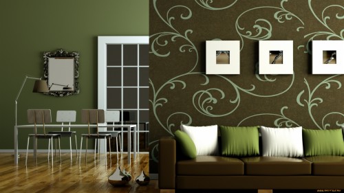 壁紙ジェラップ 壁 緑 リビングルーム ルーム インテリア デザイン 家具 褐色 壁紙 ウォールステッカー 家 Wallpaperkiss