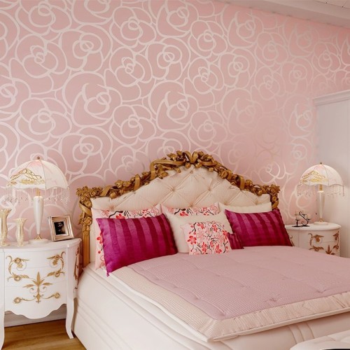 rose gold bedroom wallpaper,bedroom,bed,pink,furniture,room,wall ...
