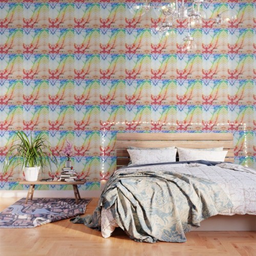 虹のiphoneの壁紙 ルーム 寝室 家具 ベッド 壁 ベッドシーツ 壁紙 インテリア デザイン カーテン 繊維 Wallpaperkiss