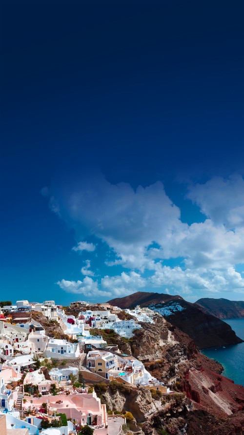 サントリーニ島の壁紙 空 青い 雲 海 観光 山 岩 休暇 海洋 Wallpaperkiss