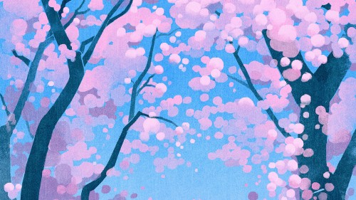 ラップトップのためのかわいい壁紙 青い ピンク 木 パターン 花 桜の花 空 春 工場 Wallpaperkiss