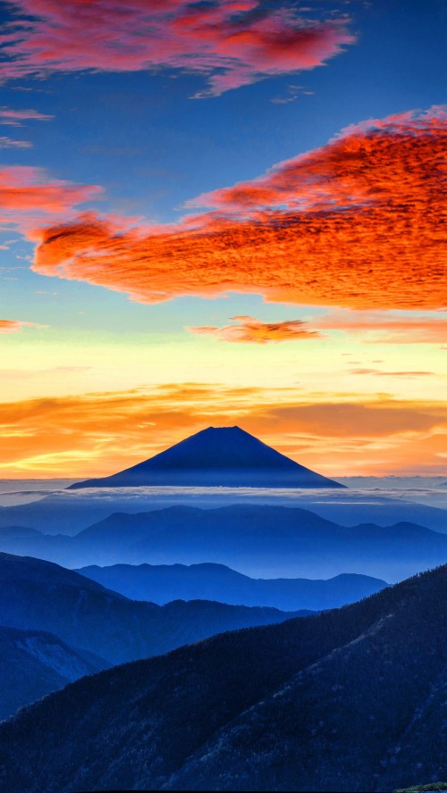 風景iphone壁紙 空 自然 残照 山 成層火山 雲 朝の赤い空 地平線 日没 Wallpaperkiss