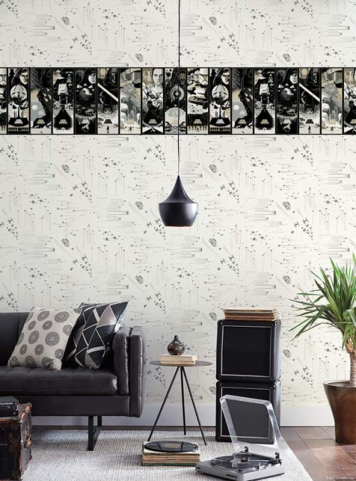 壁のための白い壁紙 黒 壁 壁紙 リビングルーム 家具 ルーム インテリア デザイン 黒と白 テーブル 設計 Wallpaperkiss