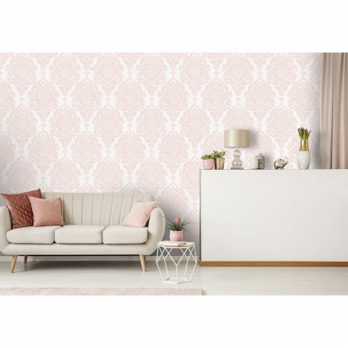 壁のピンクの壁紙 ピンク 壁 壁紙 家具 ルーム インテリア デザイン ベージュ 設計 リビングルーム パターン Wallpaperkiss
