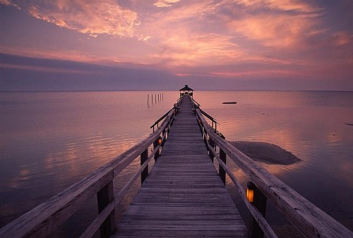 ノースカロライナ州の壁紙 地平線 空 橋脚 海 自然の風景 ドック 穏やかな 日没 朝 水 Wallpaperkiss
