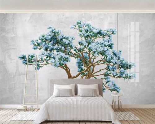 シンプルな背景の壁紙 白い 青い 壁 工場 木 ルーム 花 植木鉢 Wallpaperkiss