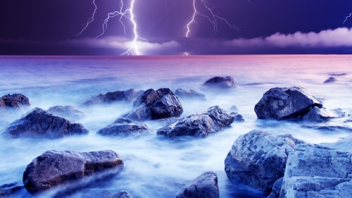 クールな雷の壁紙 自然 自然の風景 空 ライトニング 岩 雰囲気 雷雨 海 雲 水 178 Wallpaperkiss