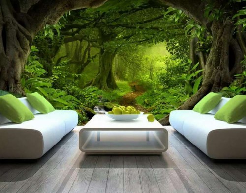 壁紙tembok 3d 自然の風景 自然 壁紙 緑 壁 壁画 木 家具 ルーム Wallpaperkiss
