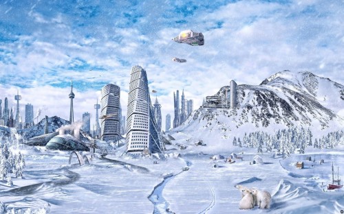 美しい冬の壁紙 市 冬 風景 都市の景観 北極 スカイライン 超高層ビル 氷 水彩絵の具 Wallpaperkiss