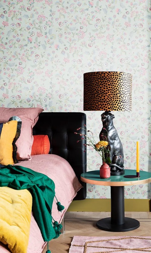 ヴィンテージ花柄の壁紙英国 緑 黄 ランプシェード ルーム 家具 インテリア デザイン 壁紙 テーブル ランプ 照明アクセサリー 1 Wallpaperkiss