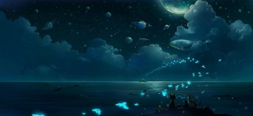 アニメファンタジー壁紙 空 自然 雰囲気 海洋生物学 光 闇 海洋 スペース 水中 Wallpaperkiss