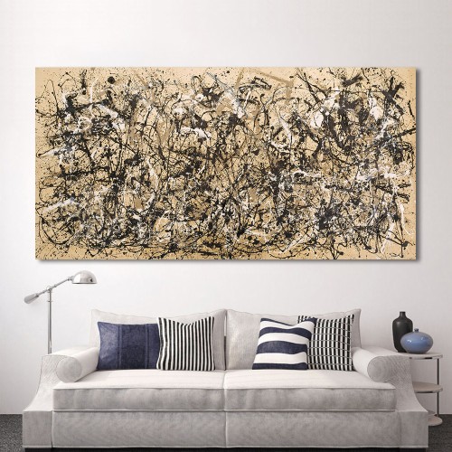 ジャクソンポロック壁紙 壁 現代美術 ソファー ルーム ソファー ベッド 葉 リビングルーム 褐色 家具 Wallpaperkiss