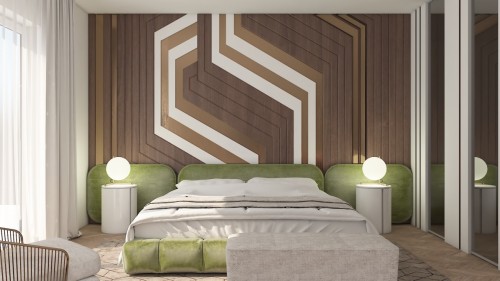 ベッドルームのモダンな壁紙デザイン 寝室 ベッド 家具 ルーム 壁 インテリア デザイン ベッドのフレーム 財産 ベッドシーツ 壁紙 Wallpaperkiss