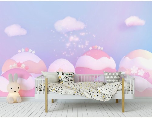 かわいい雲の壁紙 ピンク 家具 壁紙 壁 ルーム 雲 テーブル インテリア デザイン Wallpaperkiss