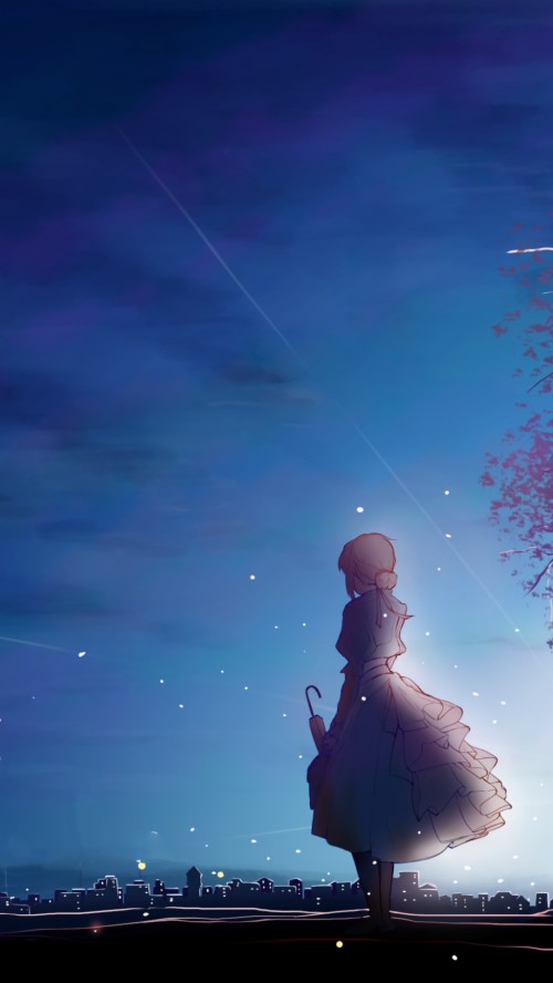 Wallpaper Smartphone Anime Sky Blue Cloud Purple Night Atmosphere Statue Horizon Photography Space Wallpaperkiss